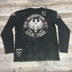 Raw State Thermal Shirt Men's Size 2XL Black Y2K Punk Grunge Felt Eagle
